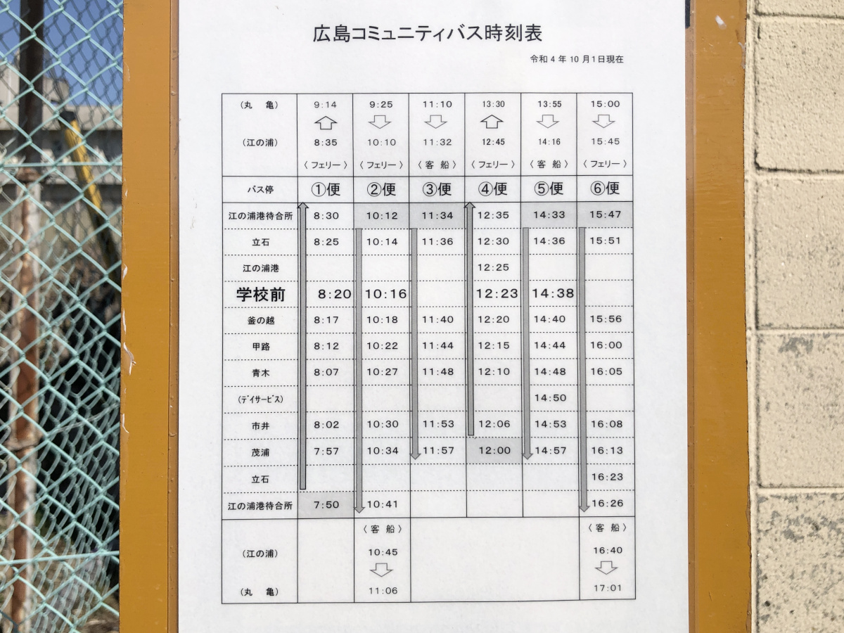 さぬき広島・コミュニティバスの時刻表